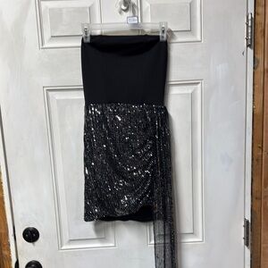 Black Strapless Dress with Silver Sequin Skirt